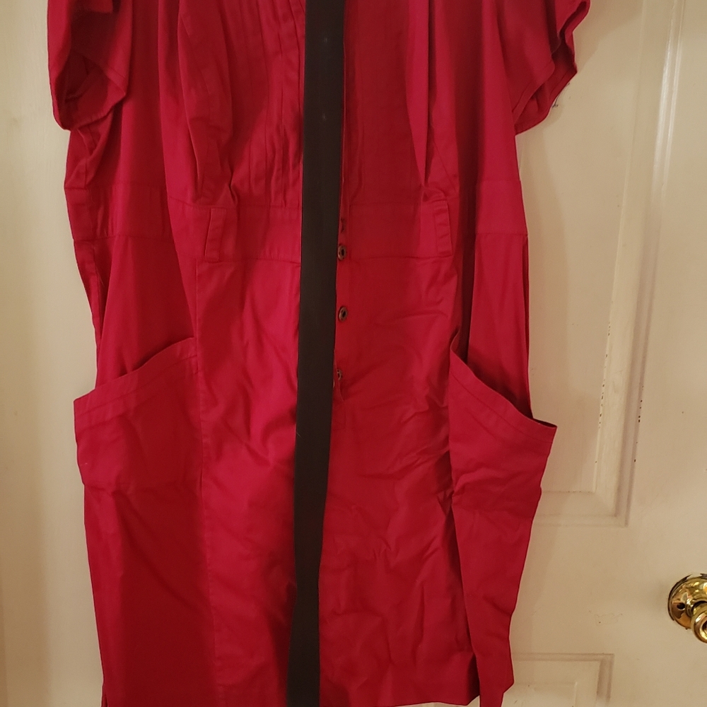 Robbie Bee button down dark pink dress with brown belt